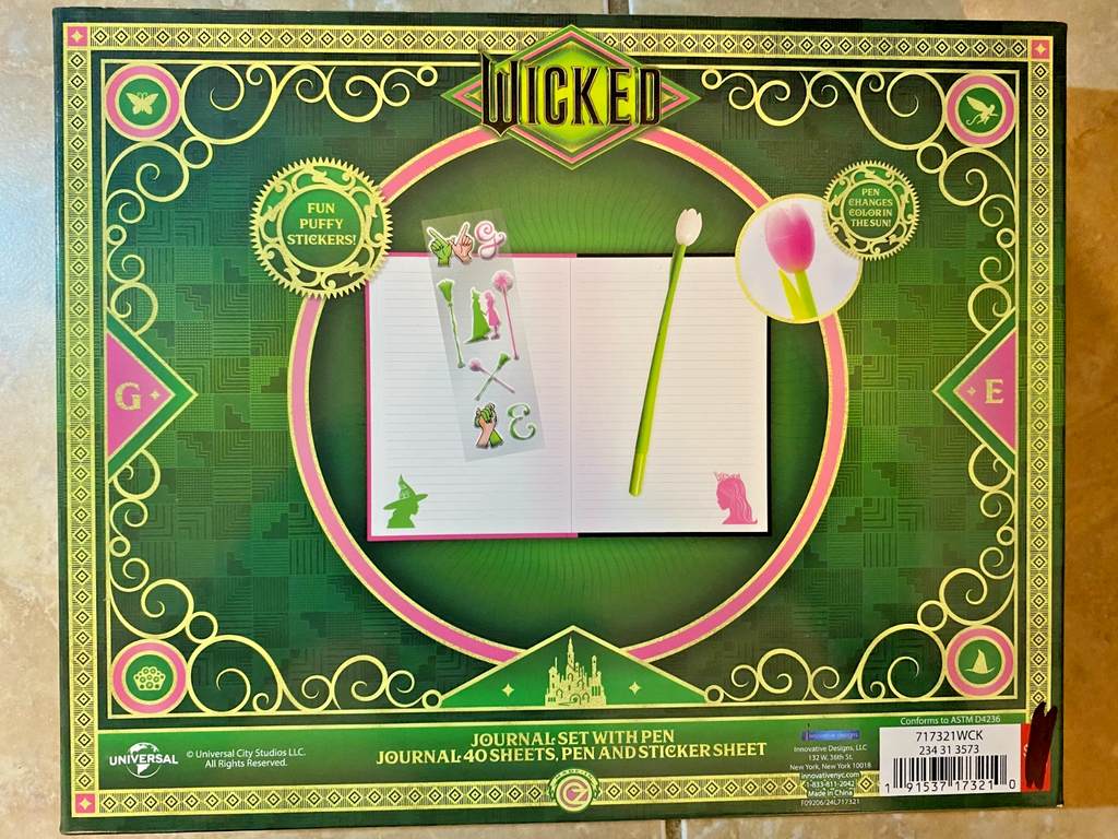 Wicked Elphaba & Galinda Journal Set Color Changing Pen + Puffy Stickers