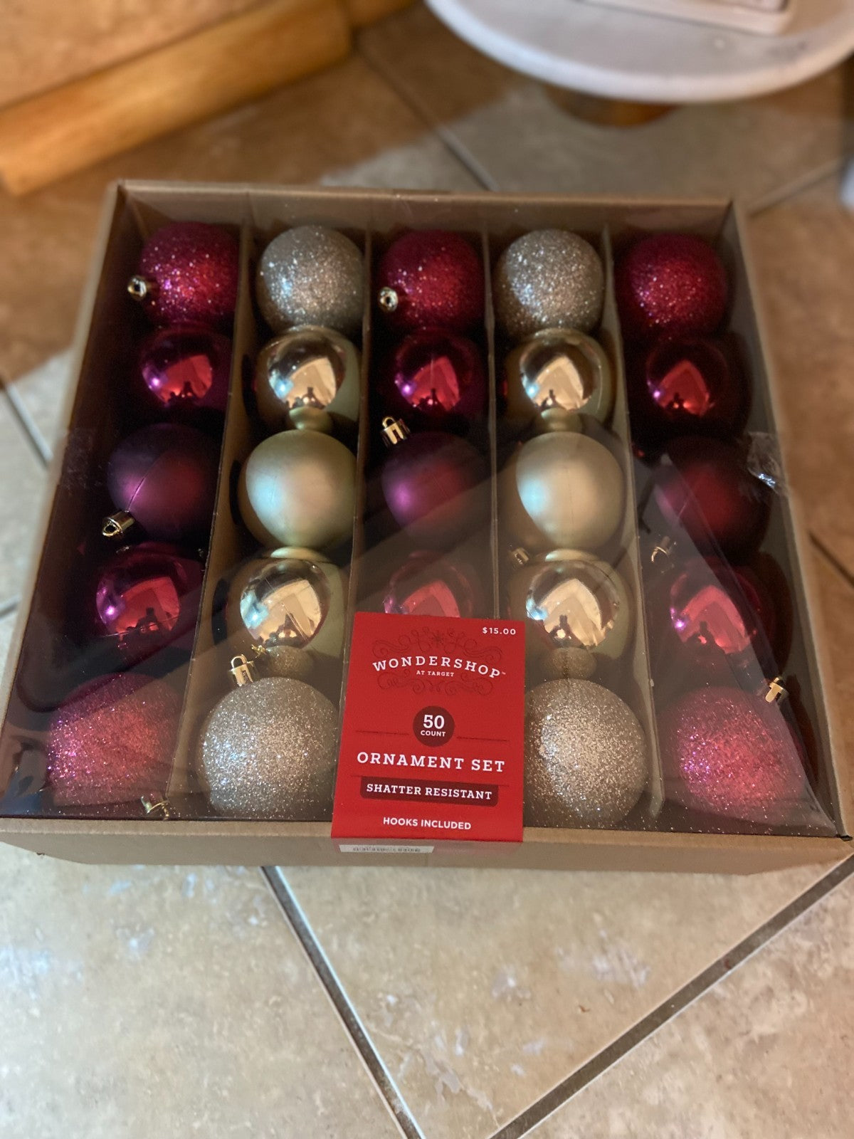 Wondershop Set of 50 Shatterproof Ornaments w/Hooks - Silver/Maroon