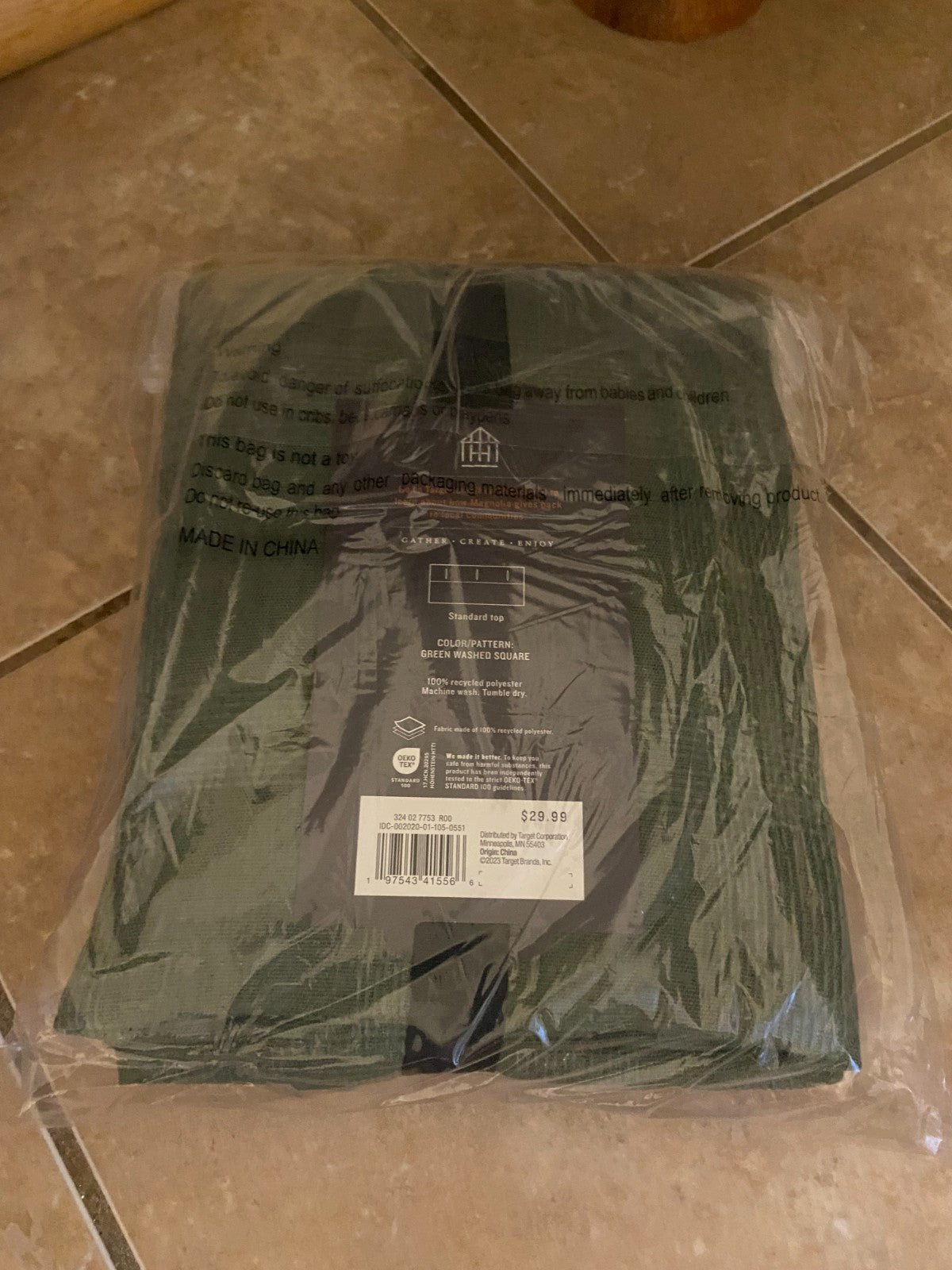 New Hearth & Hand with Magnolia Grid-Like Textured Shower Curtain 72x72", Green