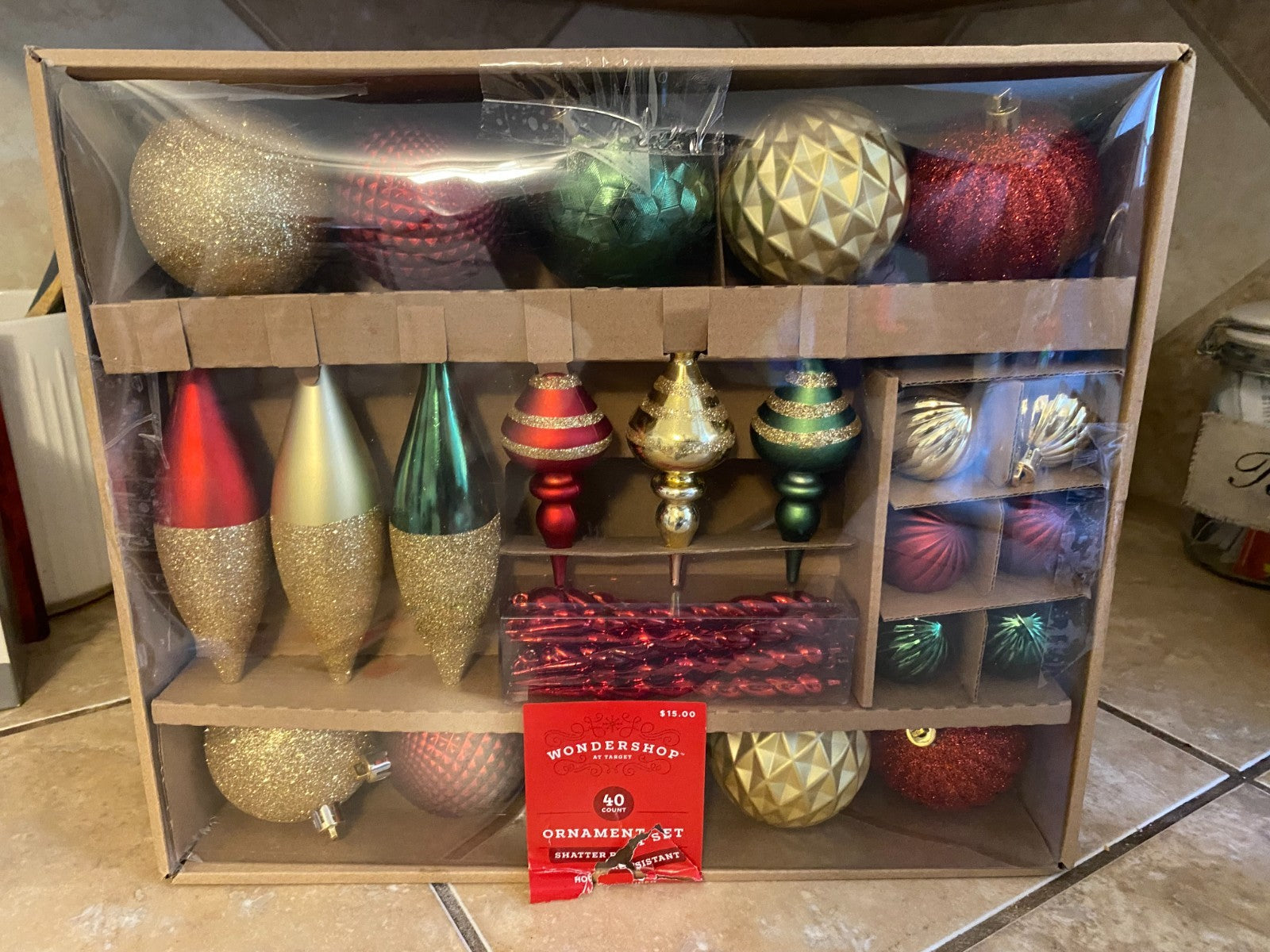 Wondershop Red Gold Green Shatter Resistant Christmas Ornament Set 40 Count