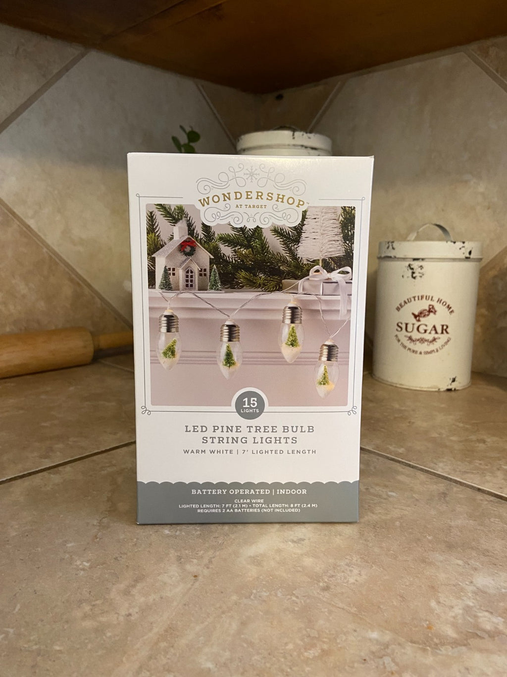 Wondershop Pine Tree String Lights 15 LED Bulbs Battery Operated Christmas Decor