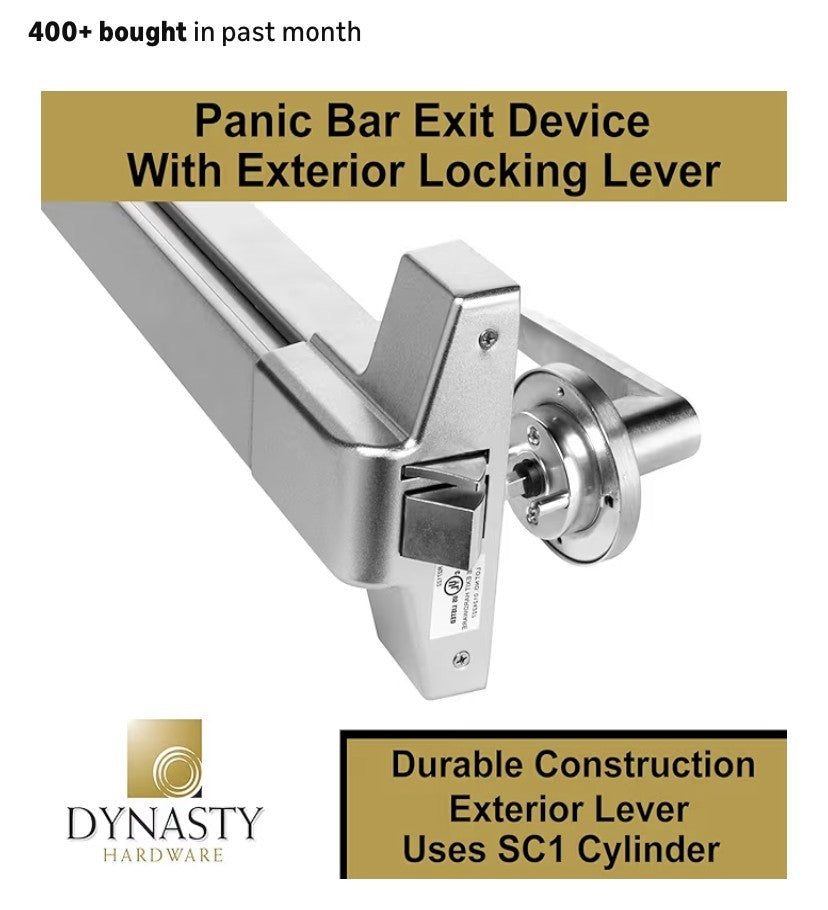 Dynasty Hardware DYN-500P-36-AL-06 Push Bar Panic Exit Device & Exterior Lever