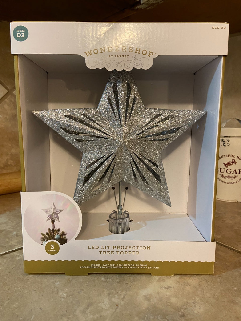 Wondershop Silver Glitter Star Tree Topper Christmas LED Lit Projection Lights