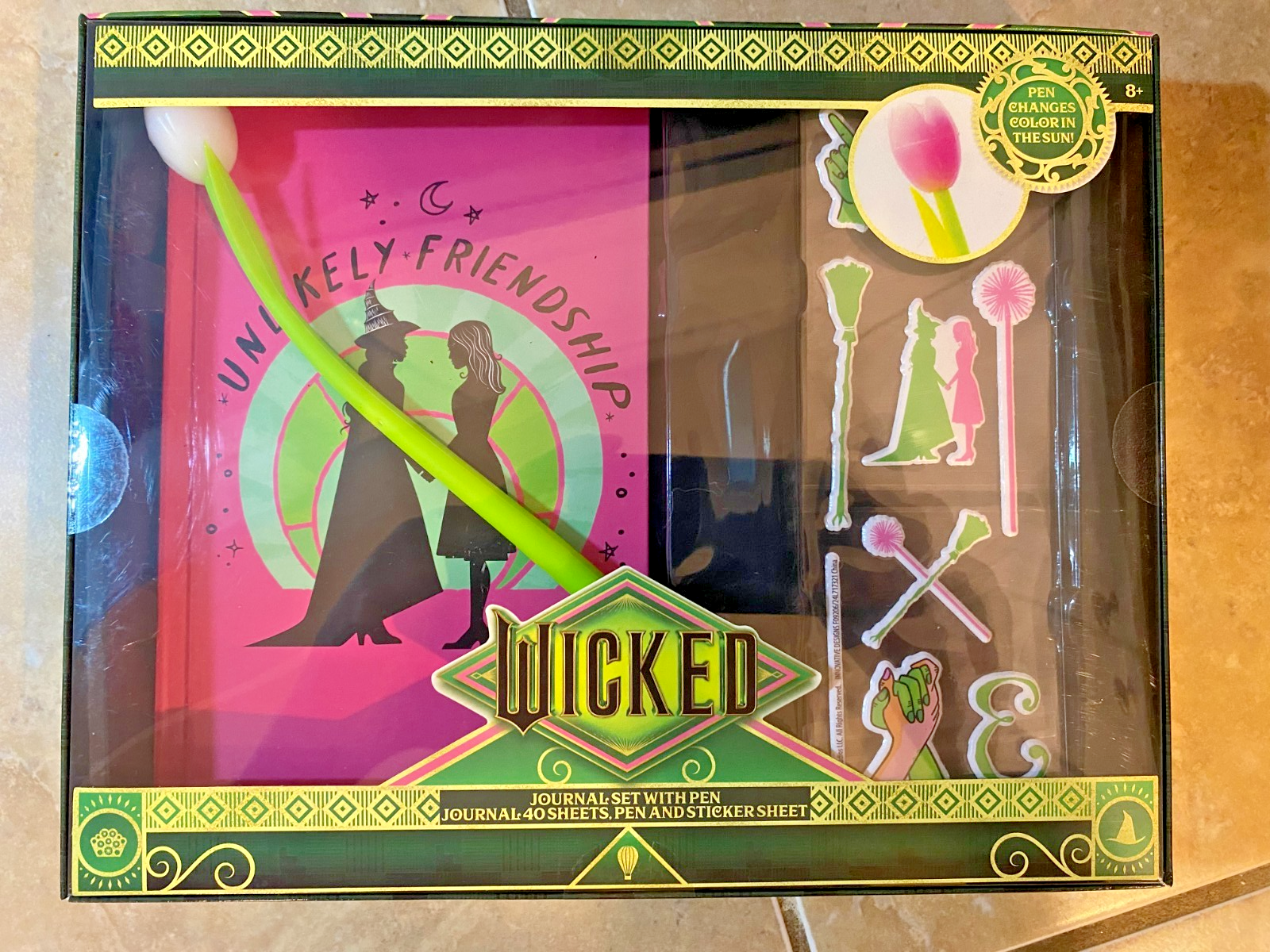 Wicked Elphaba & Galinda Journal Set Color Changing Pen + Puffy Stickers