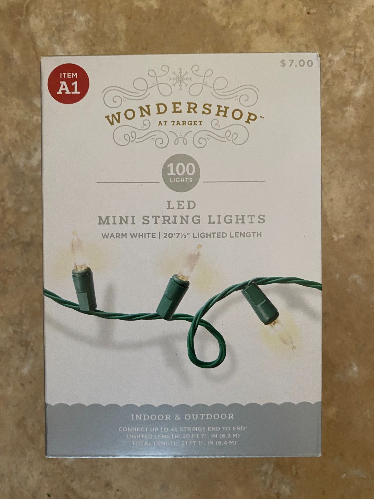 100 Ct Mini String Lights/Warm White 20ft & 7" and 1/2  in Lighted Length