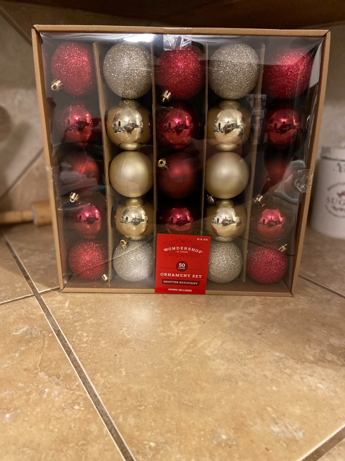 Wondershop Set of 50 Shatterproof Ornaments w/Hooks - Silver/Maroon