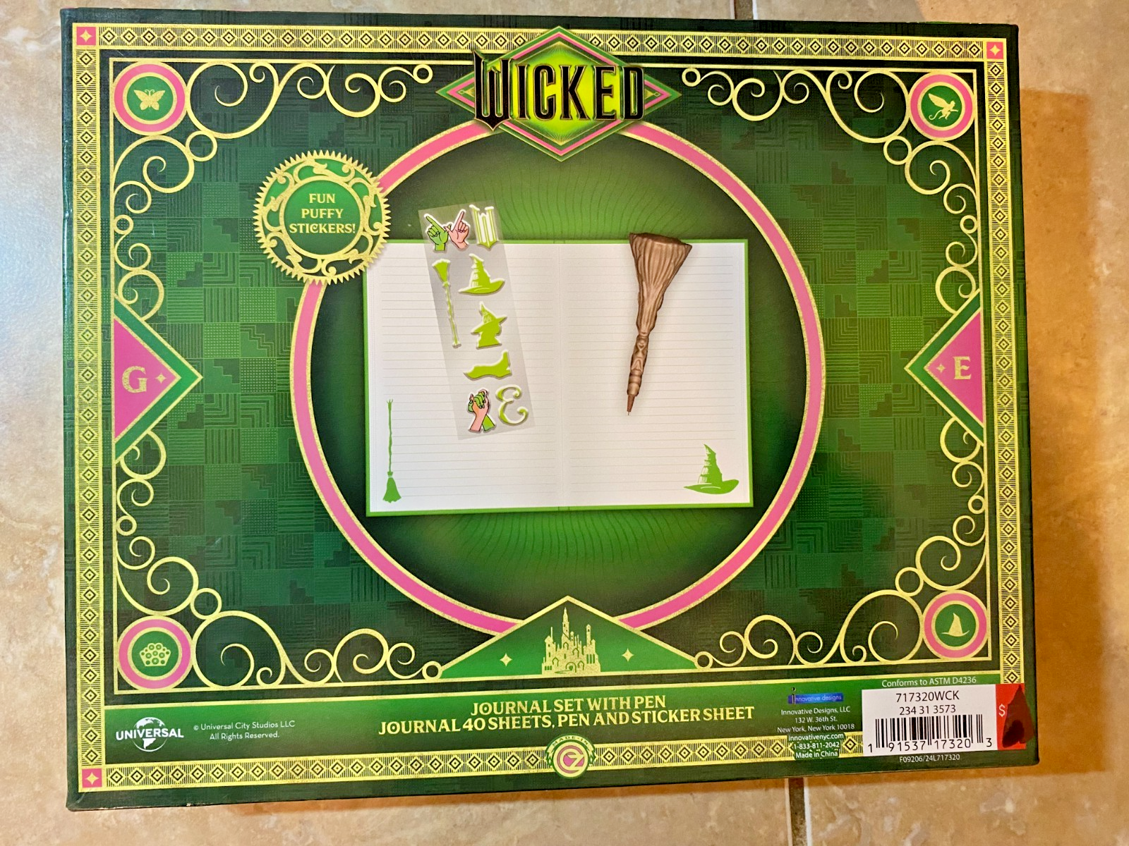Wicked Elphaba Broom Pen & Puffy Stickers Set with 40 Sheet Journal