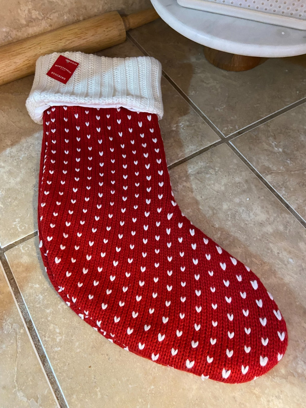 Wondershop Cable Knit Stocking - Red with White Heart