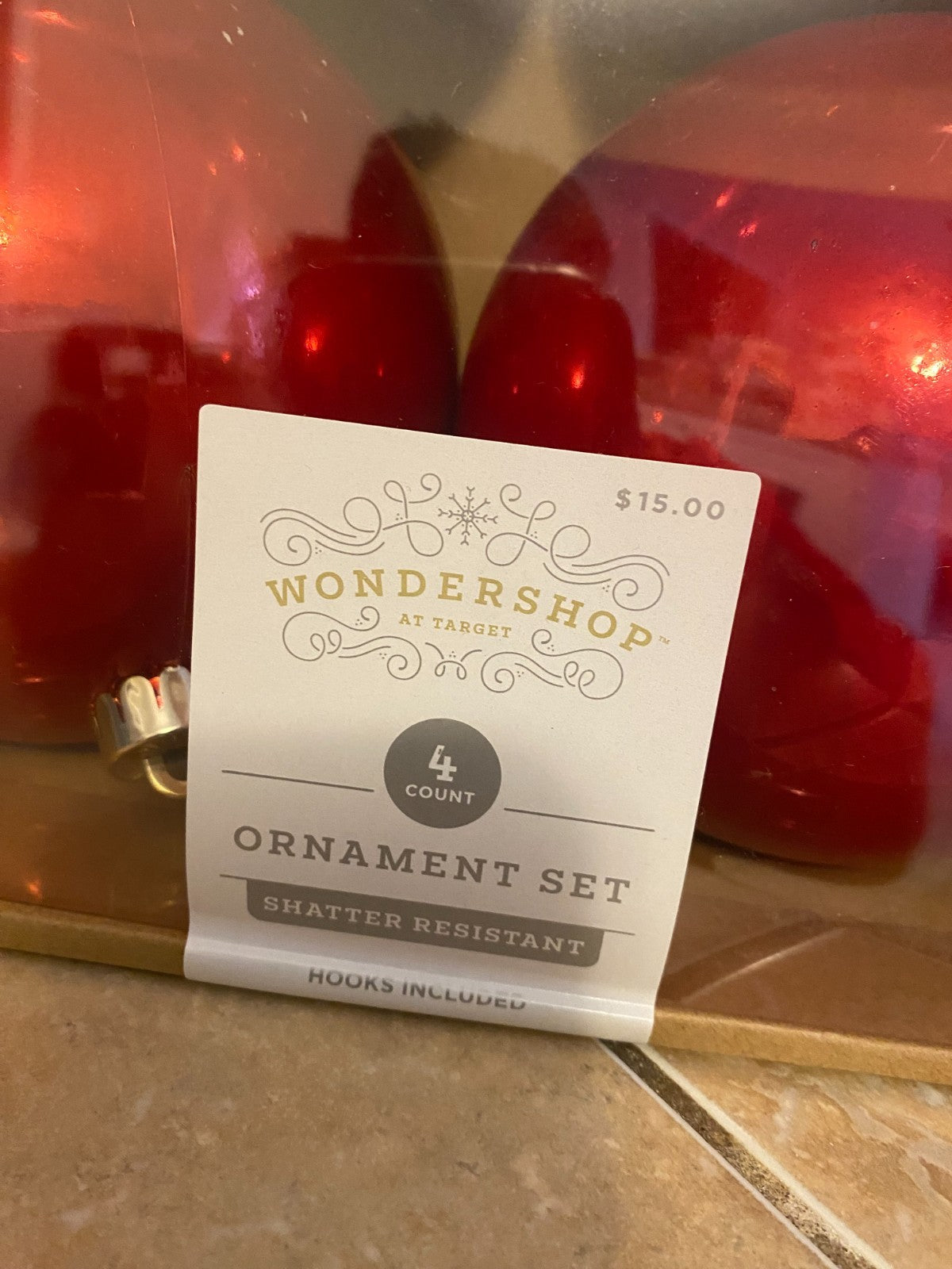 4 Pack Wondershop Large Red Shatter Resistant Christmas Tree Ornaments