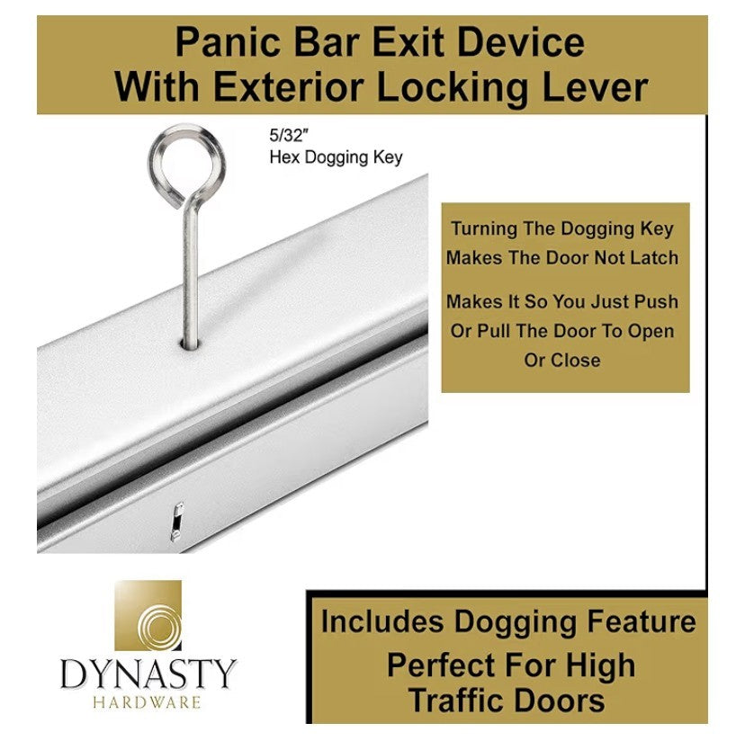 Dynasty Hardware DYN-500P-36-AL-06 Push Bar Panic Exit Device & Exterior Lever